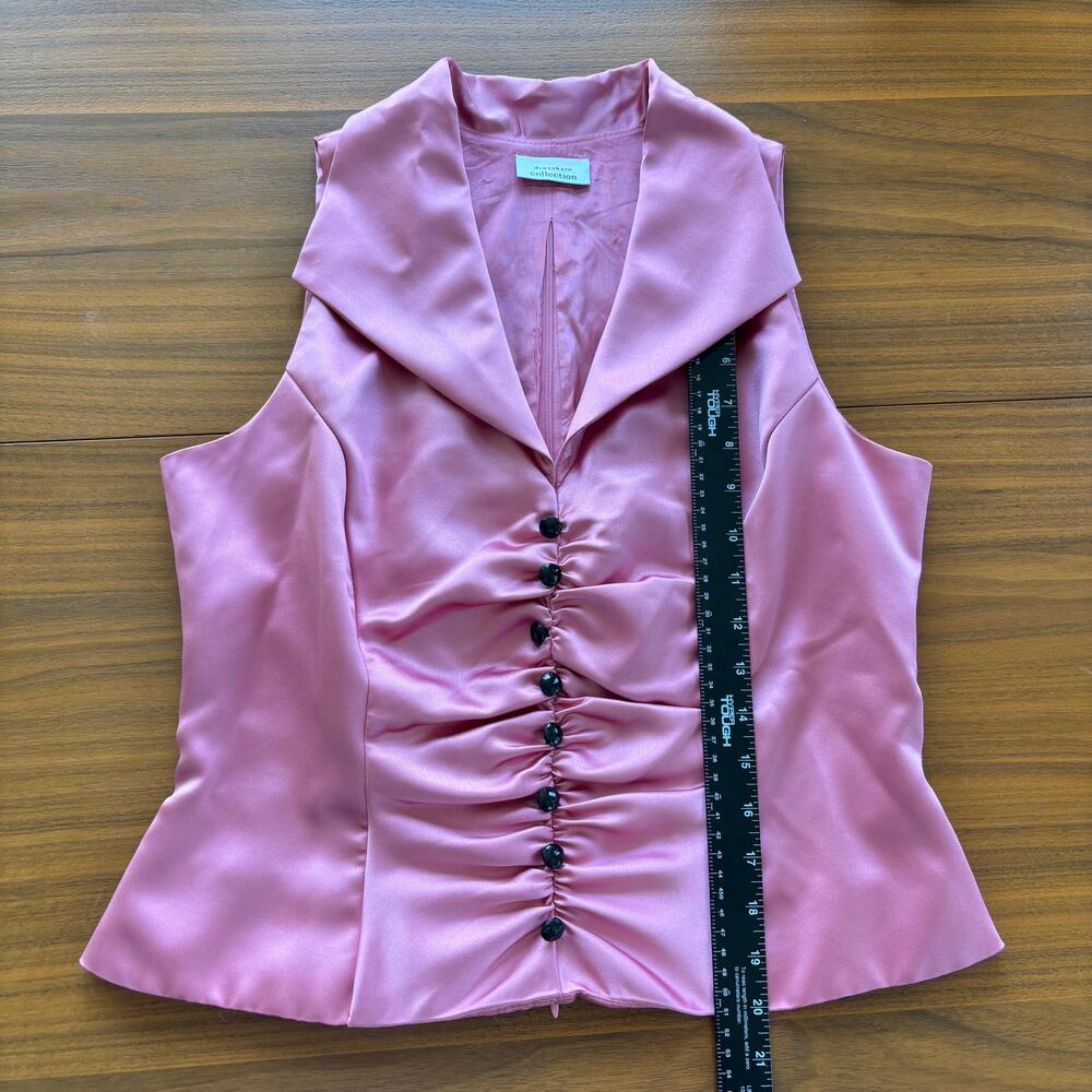 90s Vintage Dressbarn Top 10 Pink Satin Ruched Vest Button Office Siren Glam Y2K - Picture 10 of 15